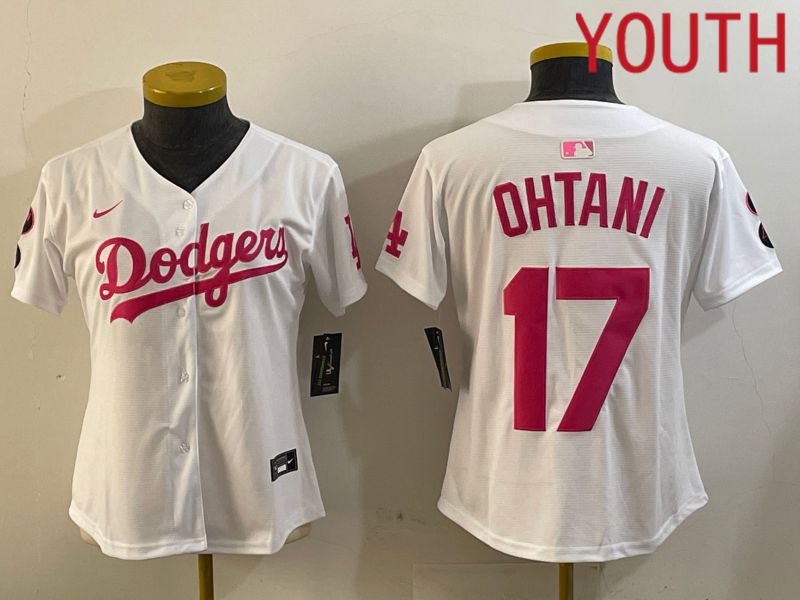 Youth Los Angeles Dodgers 17 Ohtani White pink Game 2024 Nike MLB Jersey style 5